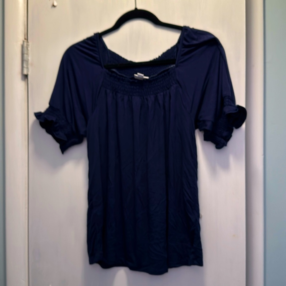 Lularoe Lily Square Neck Short Sleeve Peasant Top Navy Blue